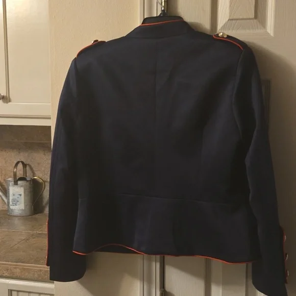 Navy Military-Style Jacket with Red Trim and Decorative Buttons - Picture 2 of 3
